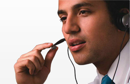 A customer care executive talking over the headphone